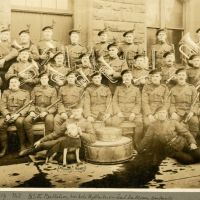 Photo of the band of the 85th Battalion outside the Armouries in Halifax, ca. 1916.