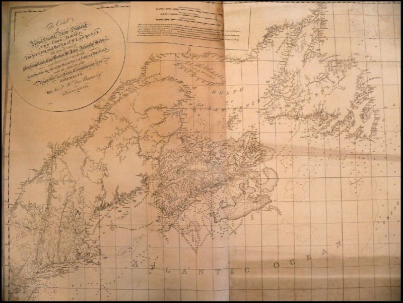 1777 nautical map titled "The Coast of Nova Scotia & New England New York, New Jersey, the Gulph and River of St. Lawrence". Coasts and rivers are outlined in black, with black text and grid lines on beige paper.
