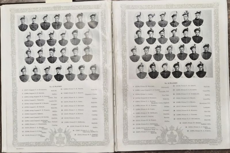 The No. 12 Platoon pages from A Short History and Photographic Record of the Nova Scotia Overseas Highland Brigade, published in 1916.