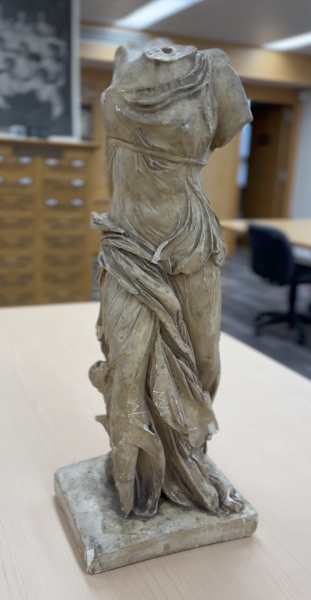 Model of Winged Victory in the Acadia Archives research room.