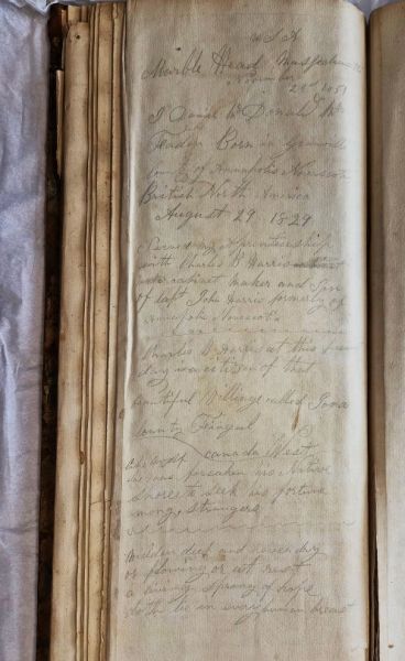 Handwritten, pencil note that appears near the back of The Atlantic Neptune. Image altered for clarity.